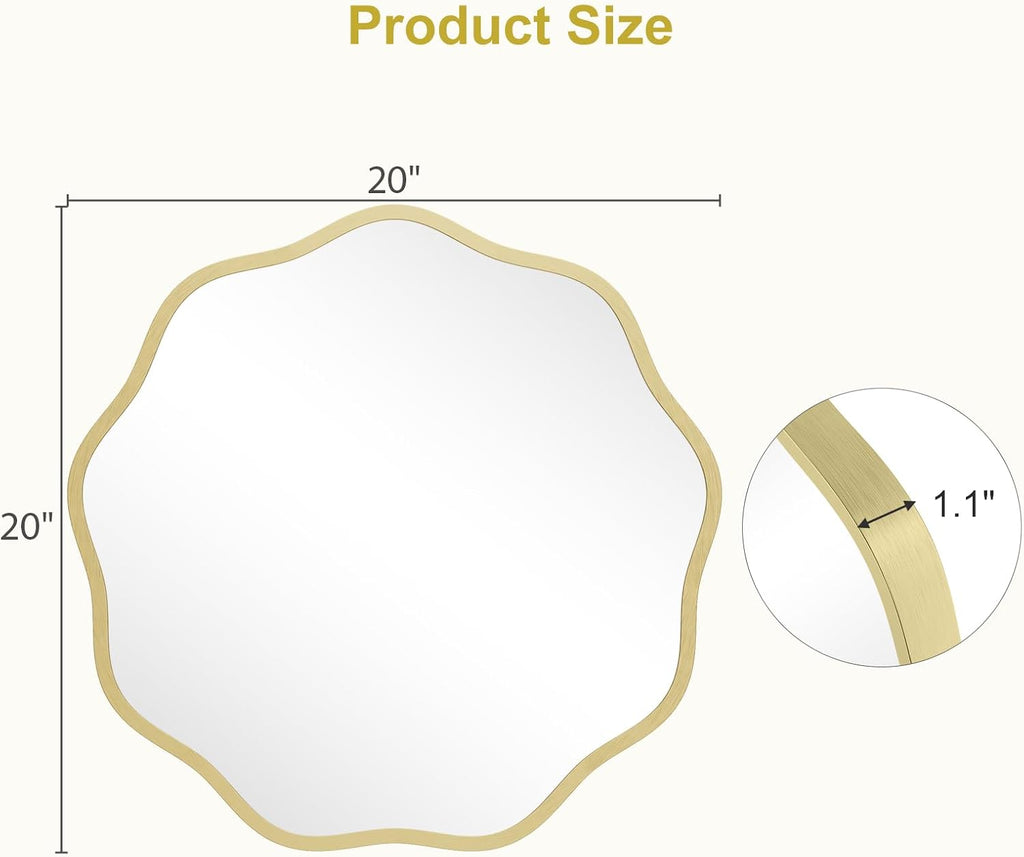 Gold Aluminum Wavy Round Wall Mirror