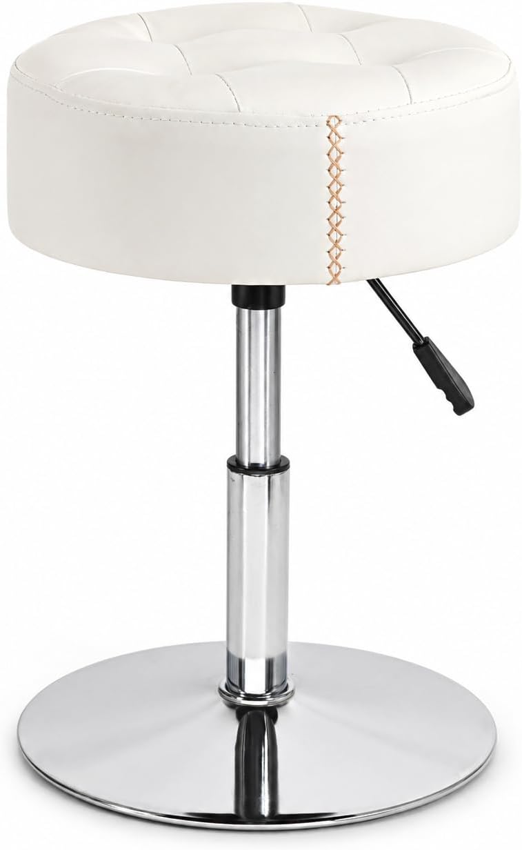White PU Leather Adjustable Metal Base Vanity Stool