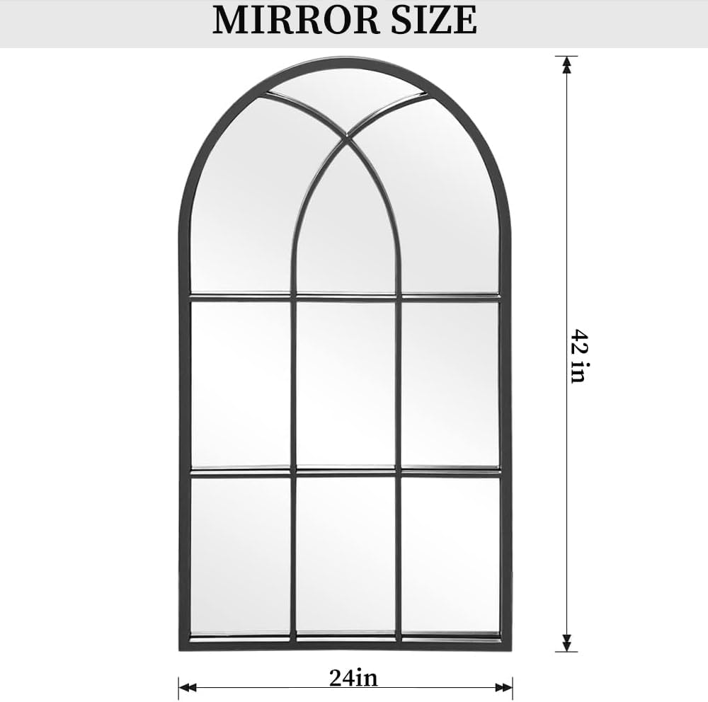 Black Metal Arched Window Wall Mirror