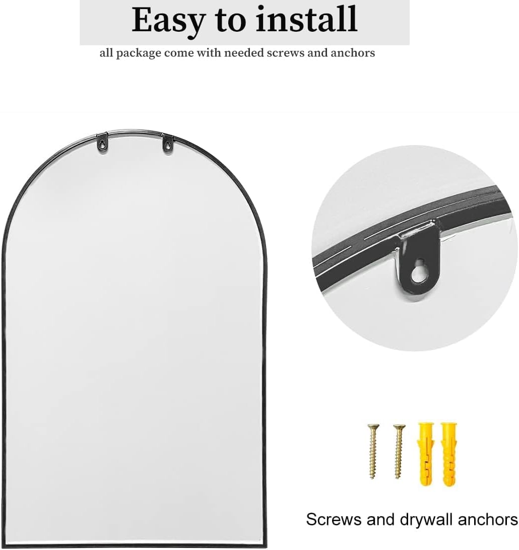 Black Metal Arched Window Wall Mirror