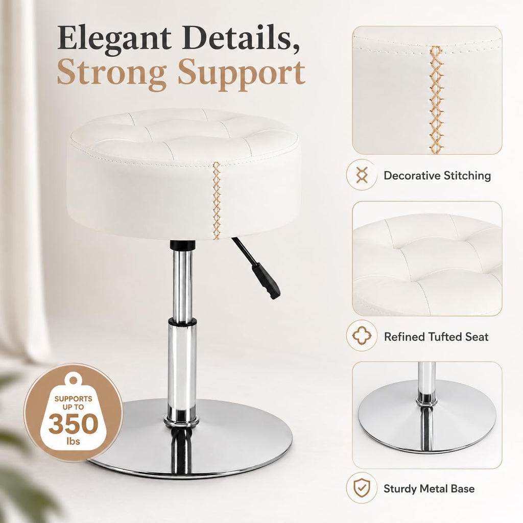 White PU Leather Adjustable Metal Base Vanity Stool