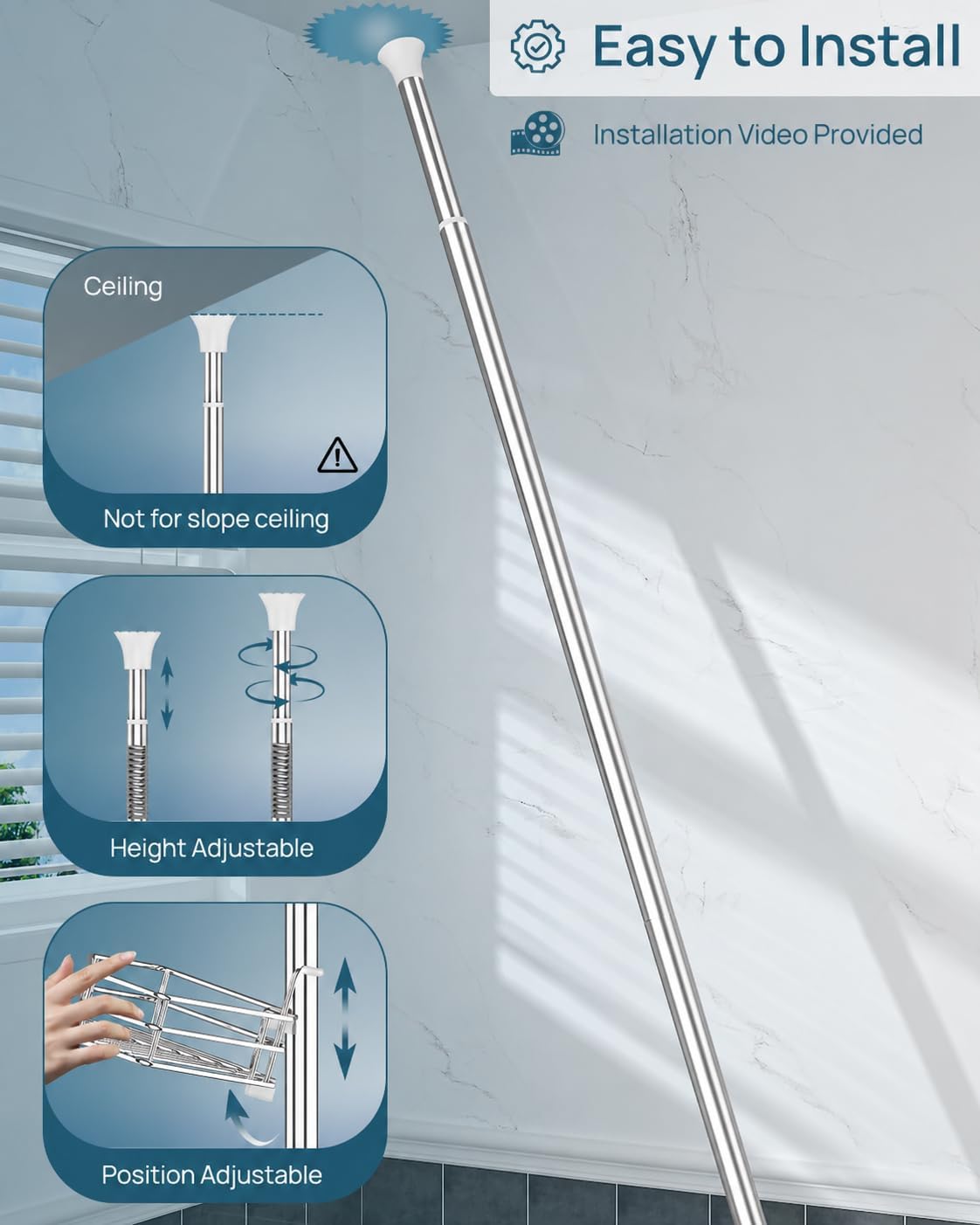 Silver 4-Tier Tension Pole Shower Caddy