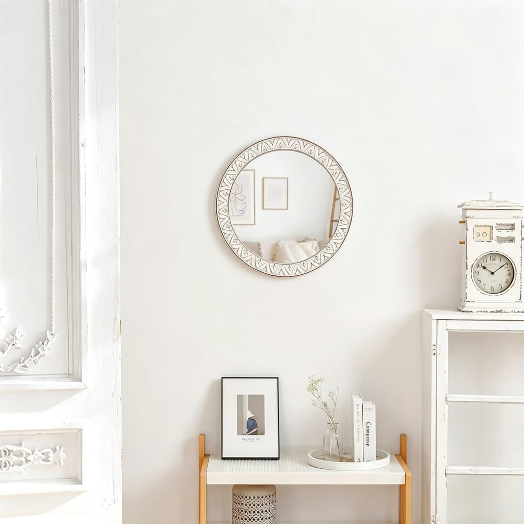Rustic Wooden Round Wall Mirror