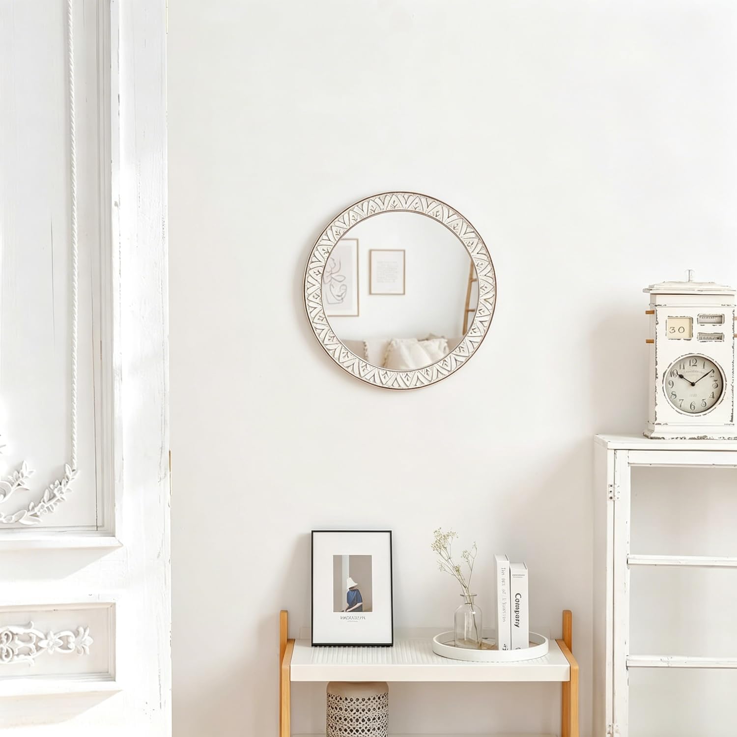 Rustic Wooden Round Wall Mirror