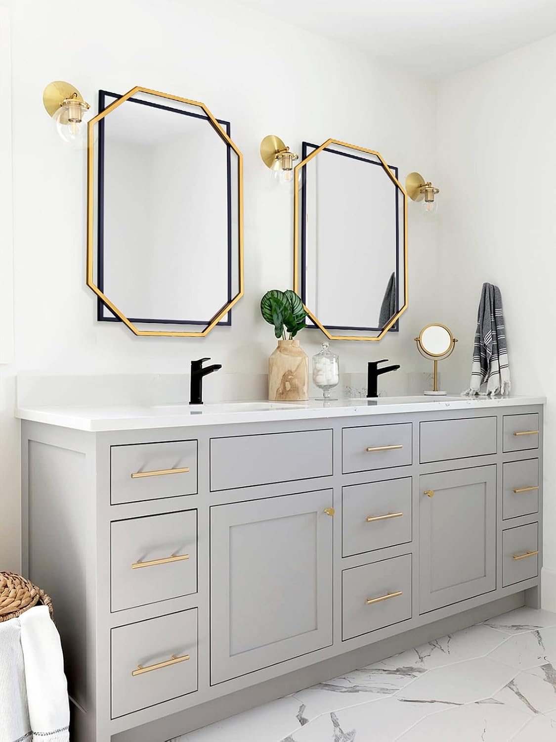 Octagonal Black Gold Metal Wall Mirror