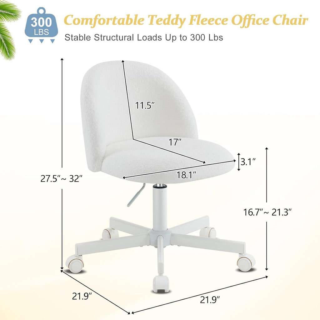 White Velvet Wheeled Backrest Vanity Chair