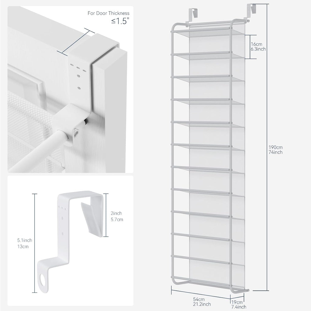 White Mesh Over Door Shoe Organizer