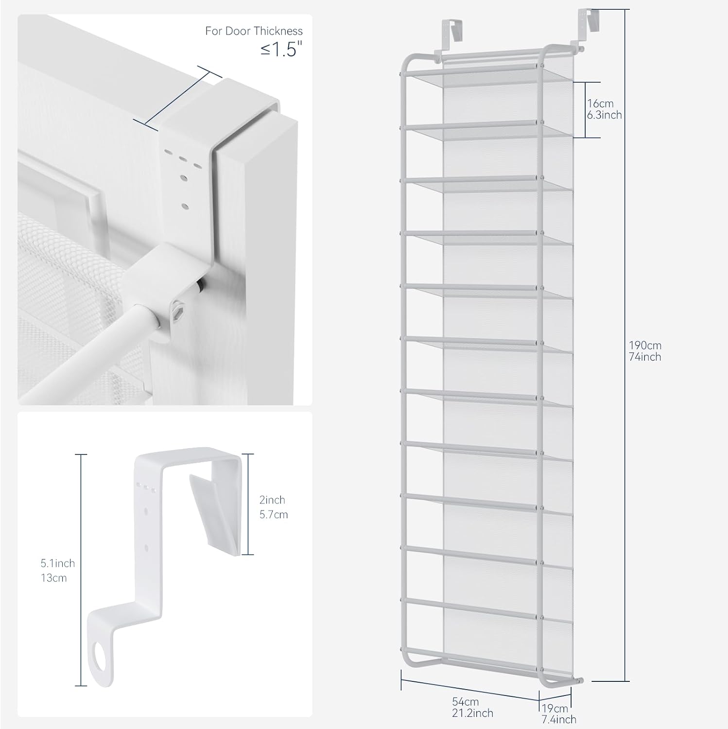 White Mesh Over Door Shoe Organizer