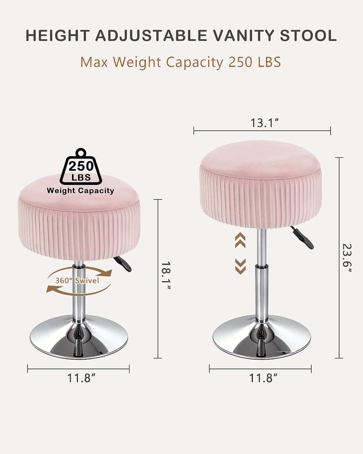 Pink Velvet Swivel Storage Vanity Ottoman