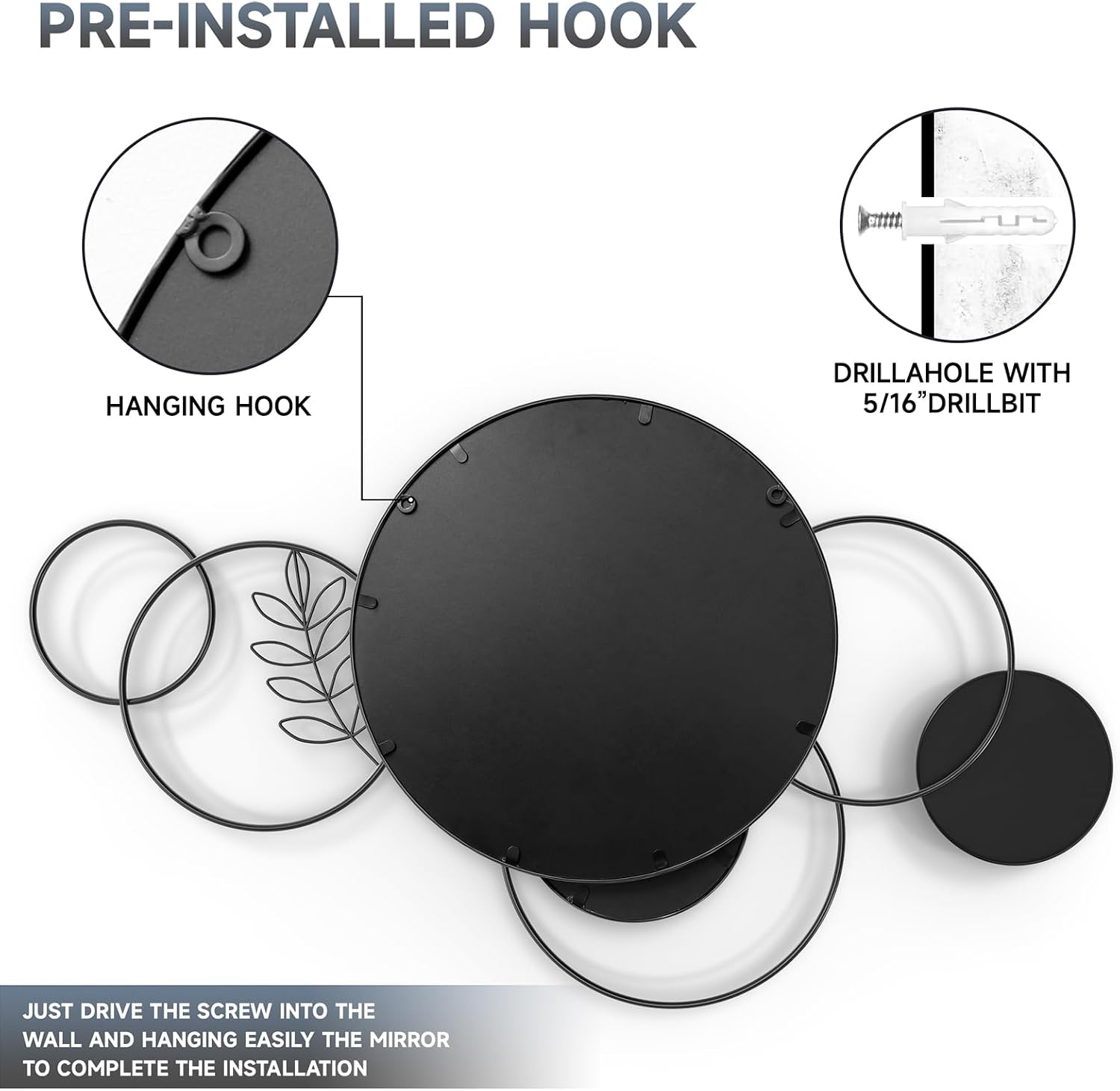 Large Metal Round Decor Wall Mirror