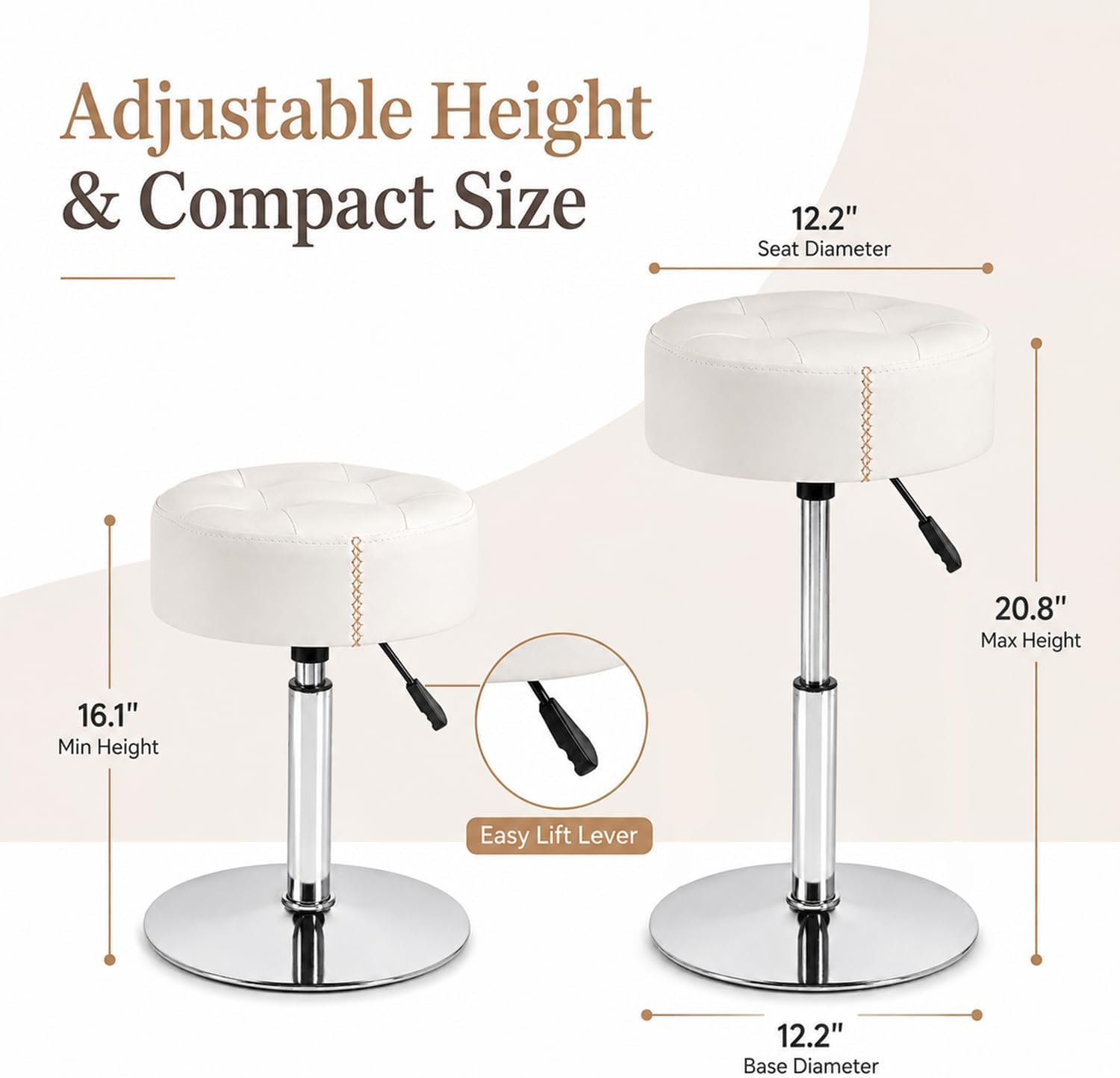 White PU Leather Adjustable Metal Base Vanity Stool