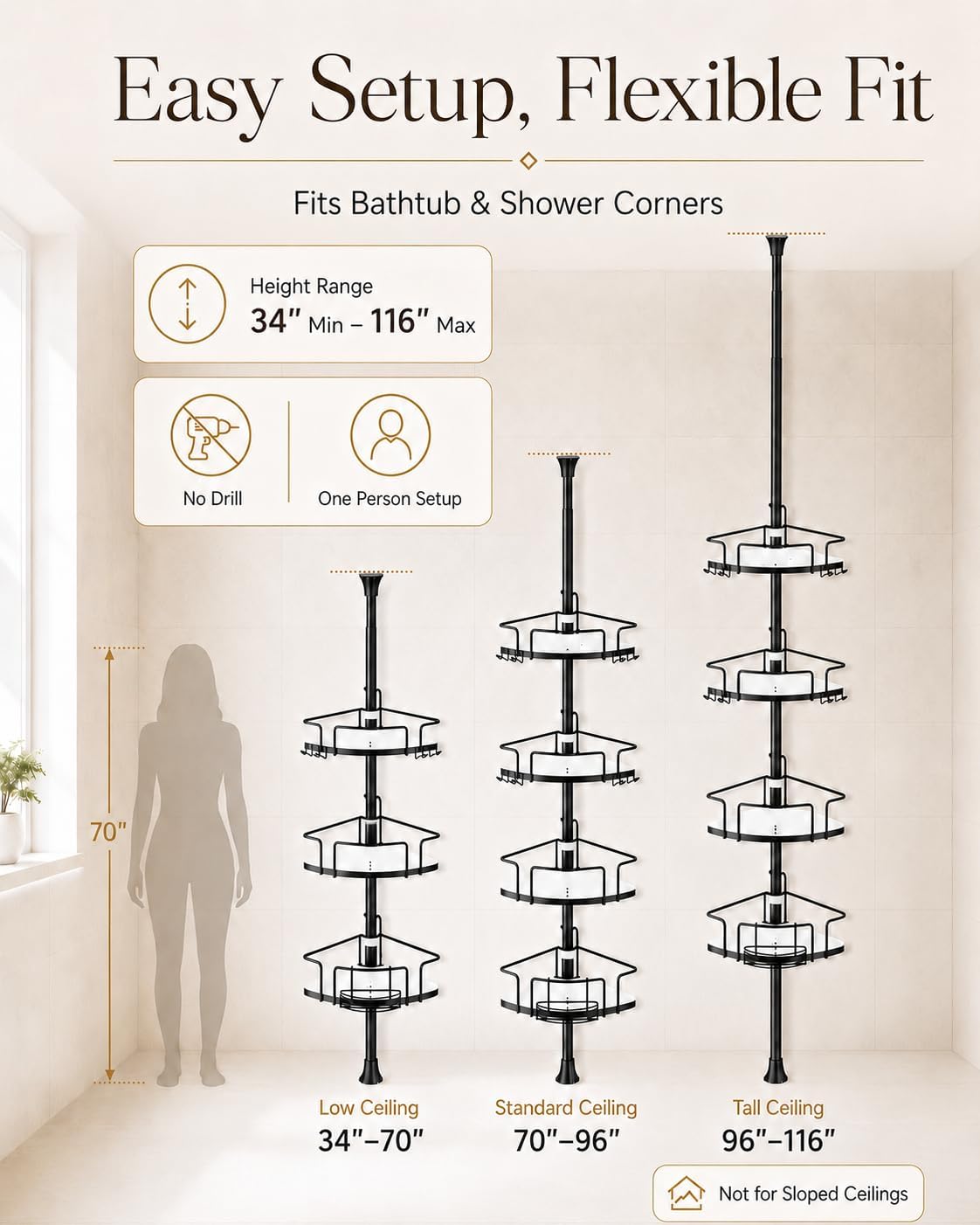 4-Tier Tension Pole Corner Shower Caddy