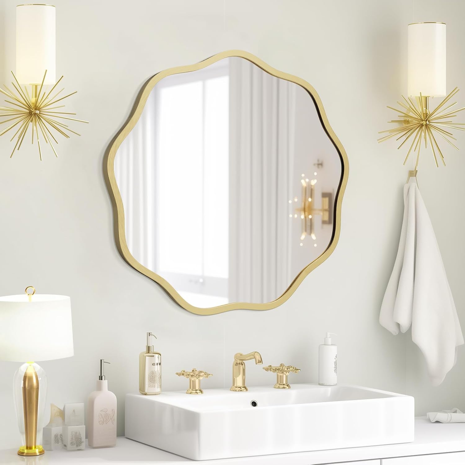 Gold Aluminum Wavy Round Wall Mirror