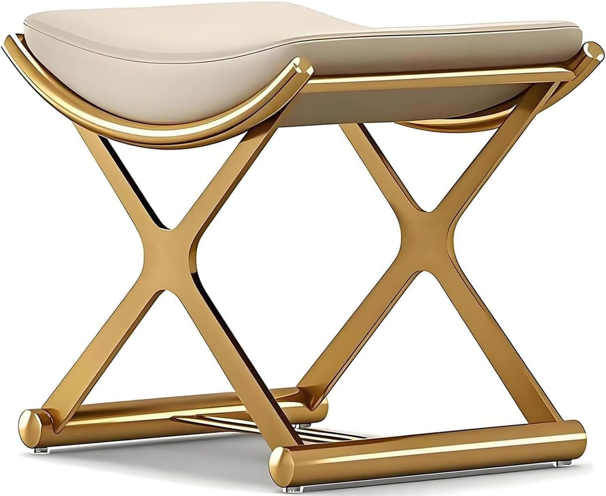 Gold Metal X Leg Backless Leather Vanity Stool