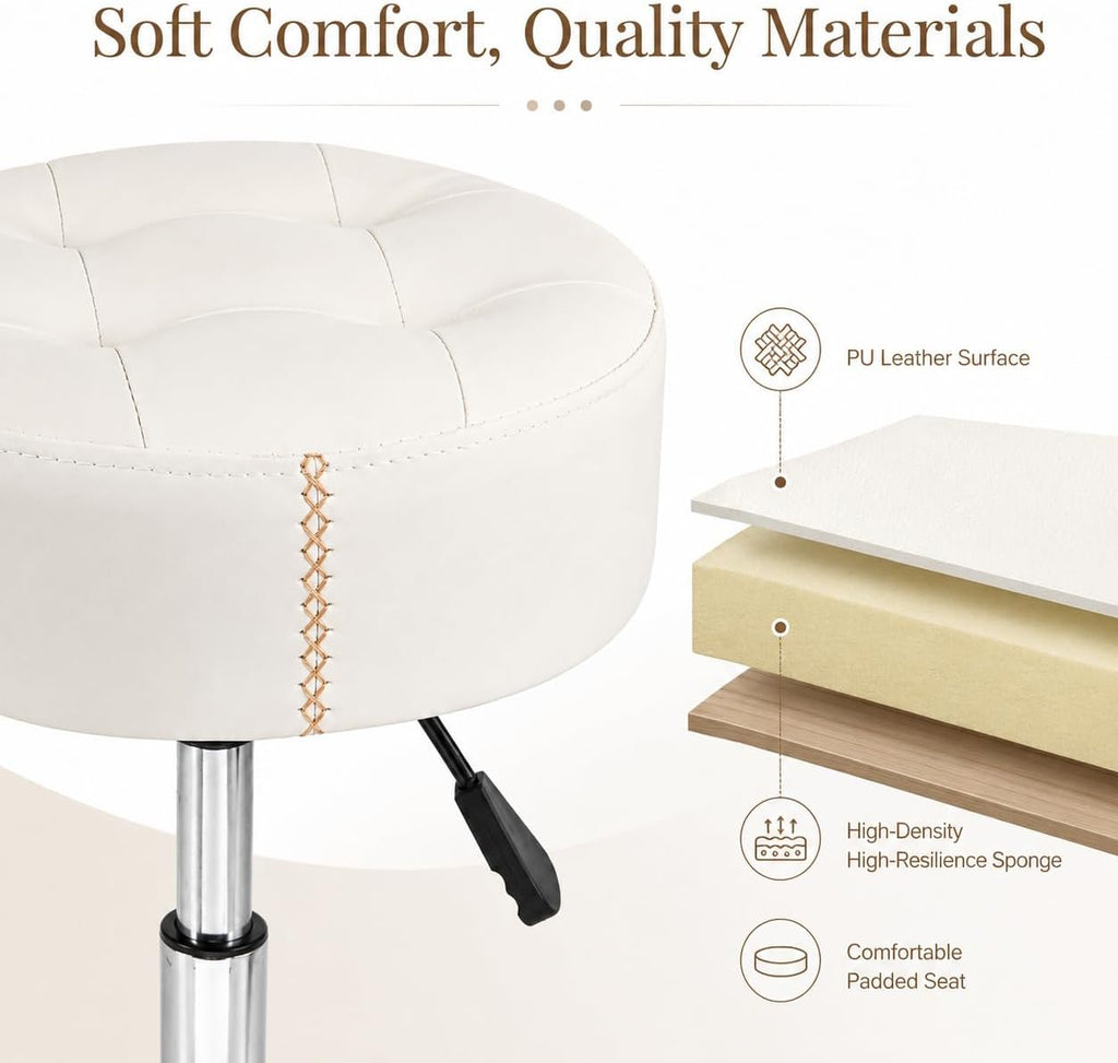 White PU Leather Adjustable Metal Base Vanity Stool