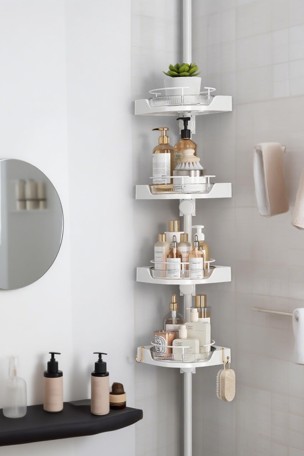 White 4-Tier Rotating Tension Shower Caddy
