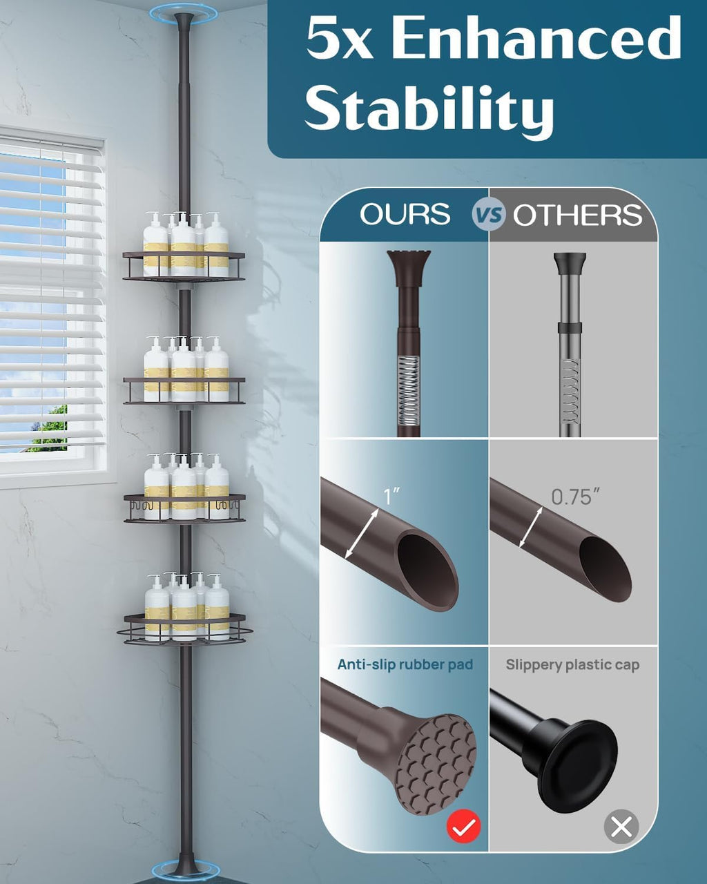 Bronze 4-Tier Tension Pole Shower Caddy