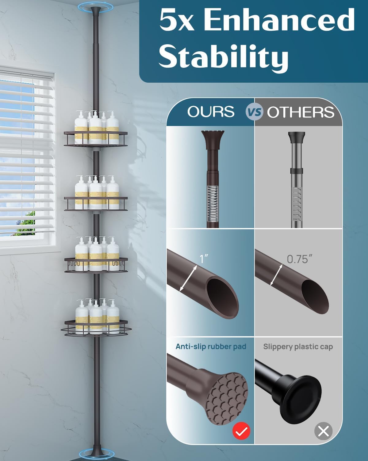 Bronze 4-Tier Tension Pole Shower Caddy