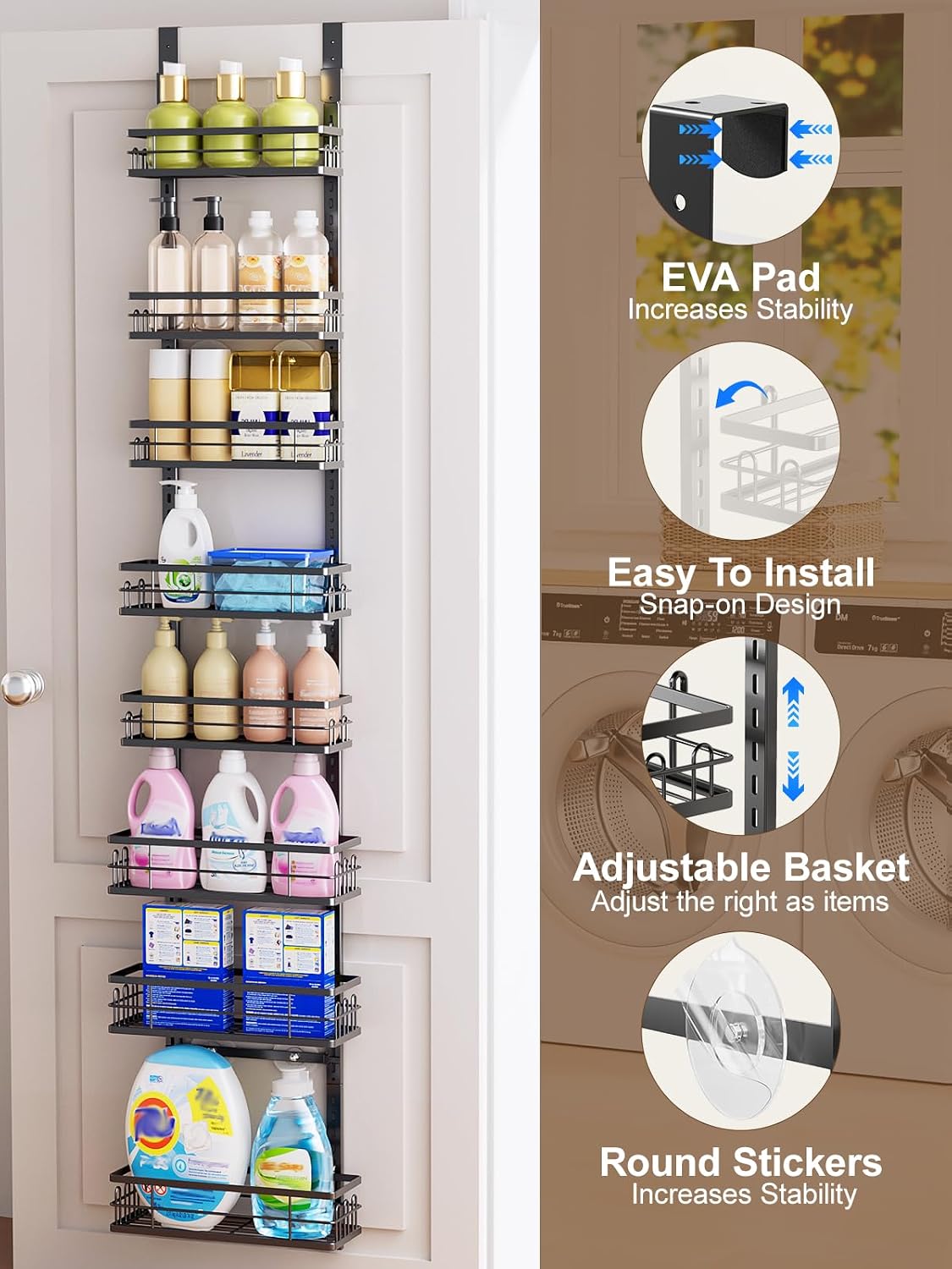 Black Metal 9-Tier Door Pantry Organizer