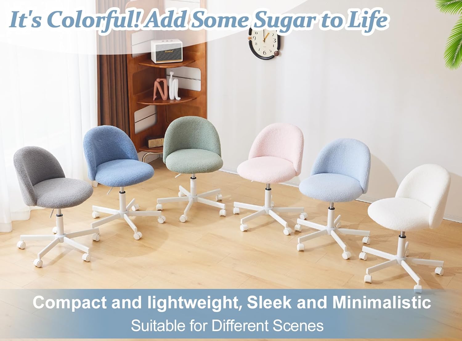 White Velvet Wheeled Backrest Vanity Chair