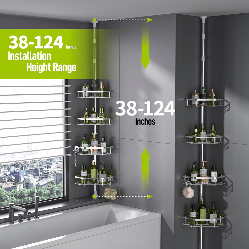 Silver 4-Tier Tension Pole Shower Organizer