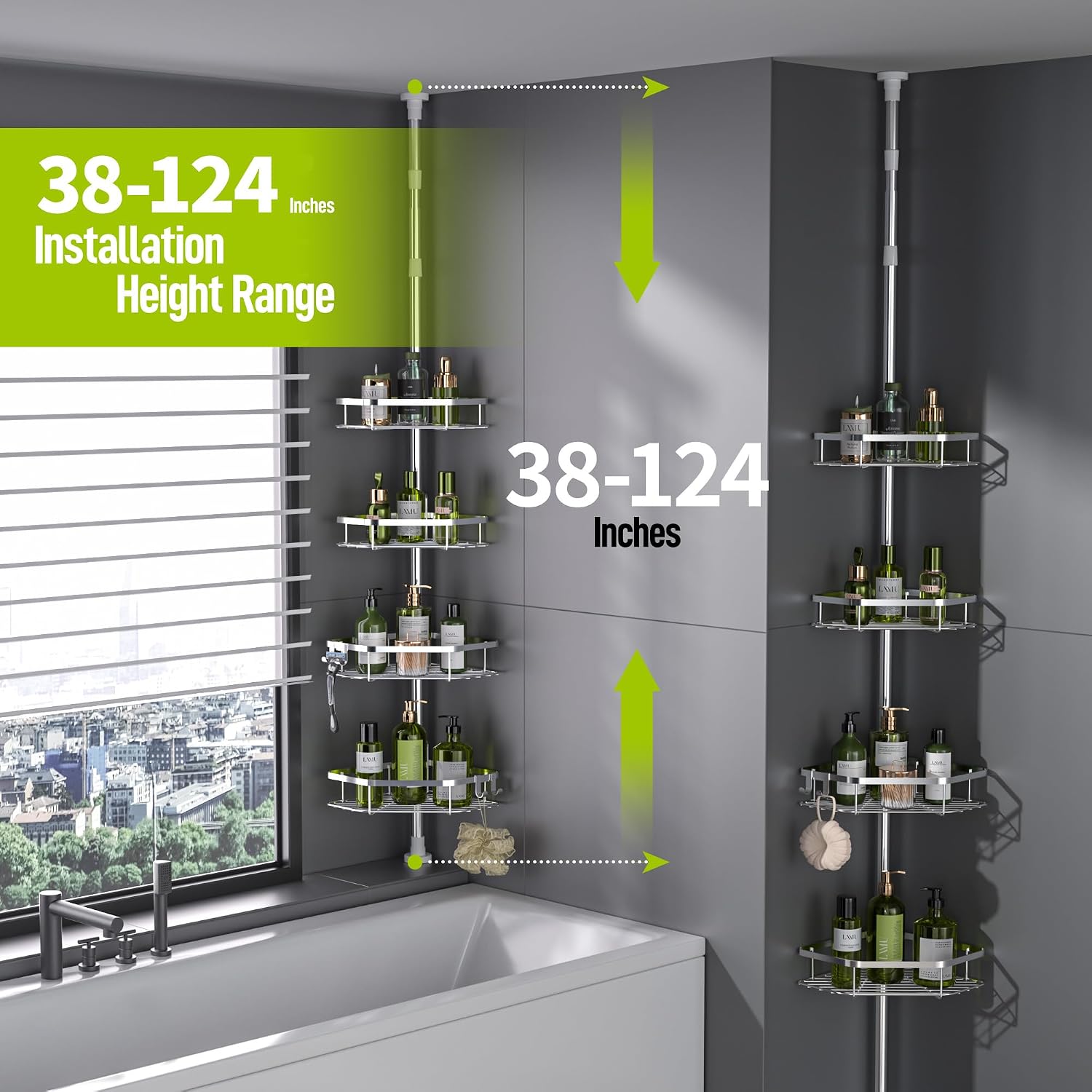Silver 4-Tier Tension Pole Shower Organizer