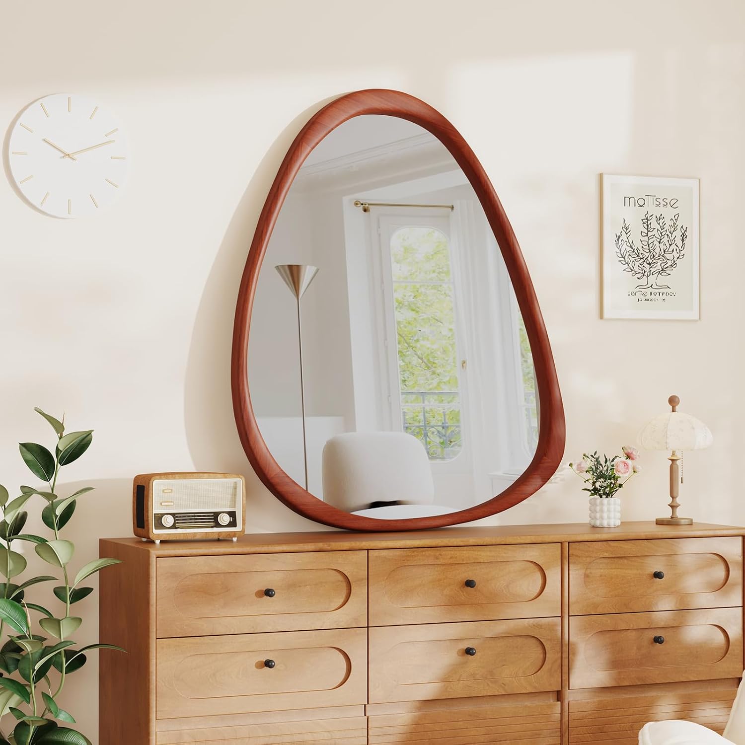 Walnut Wood Triangular Wall Mirror