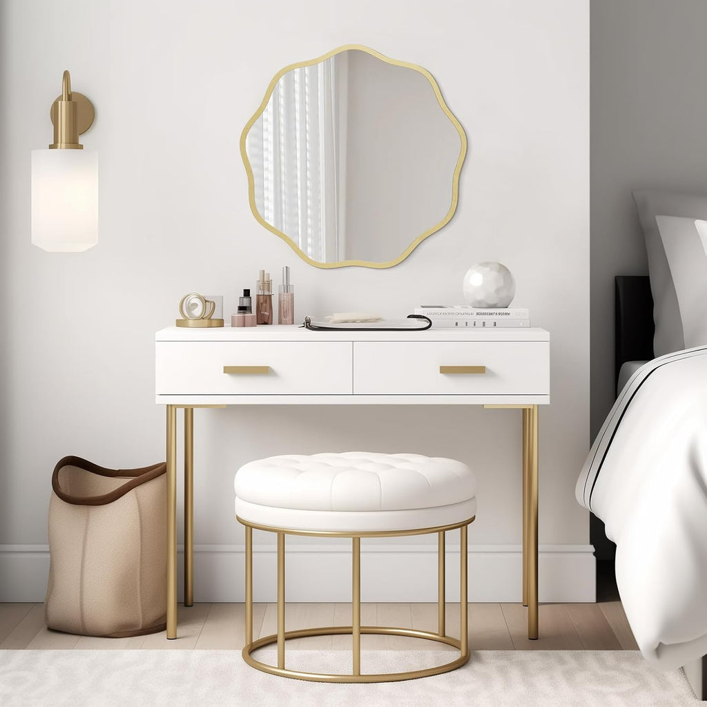 Gold Aluminum Wavy Round Wall Mirror