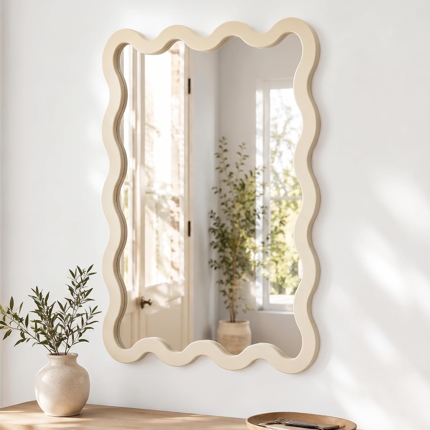 Wavy Solid Wood Aesthetic Wall Mirror