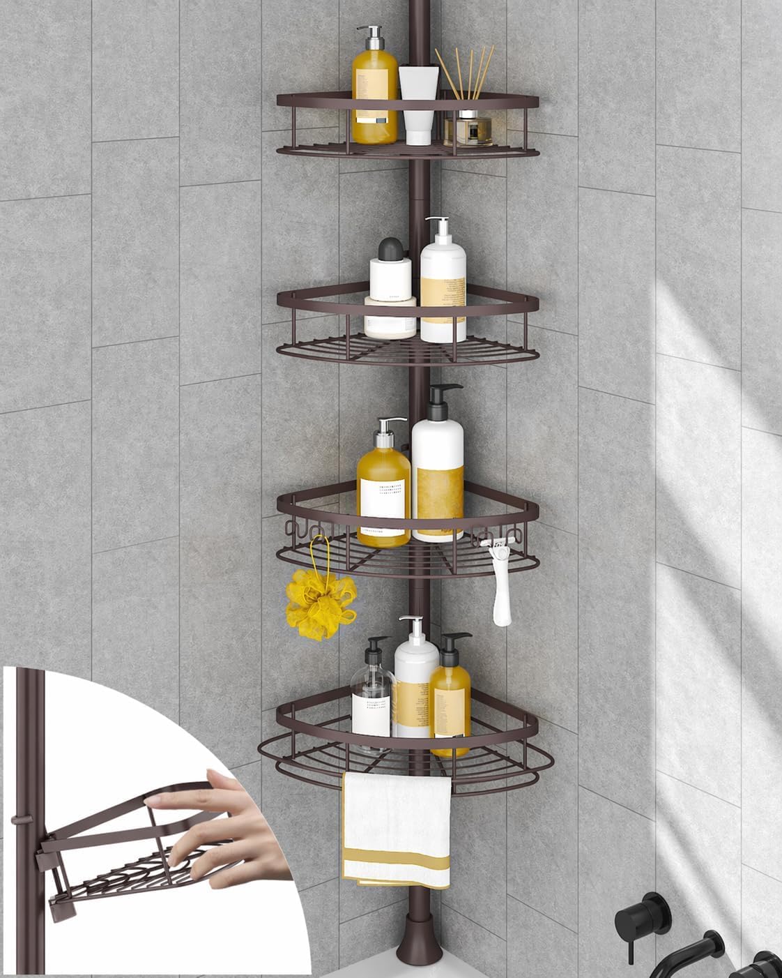Bronze 4-Tier Tension Pole Shower Caddy
