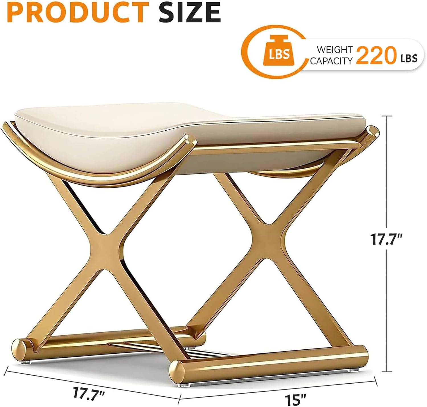 Gold Metal X Leg Backless Leather Vanity Stool