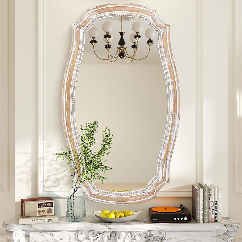 Distressed Wooden Scalloped Wall Mirror