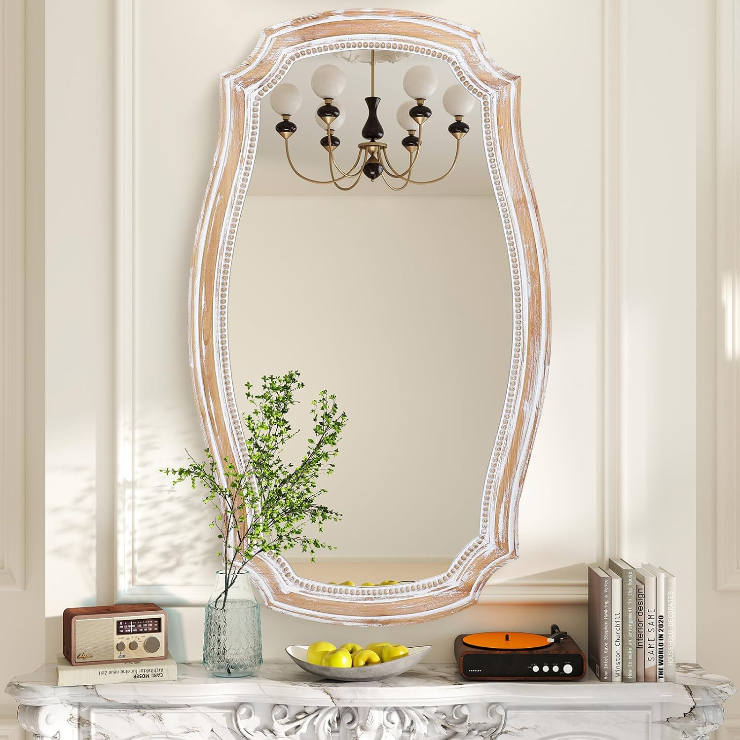 Distressed Wooden Scalloped Wall Mirror