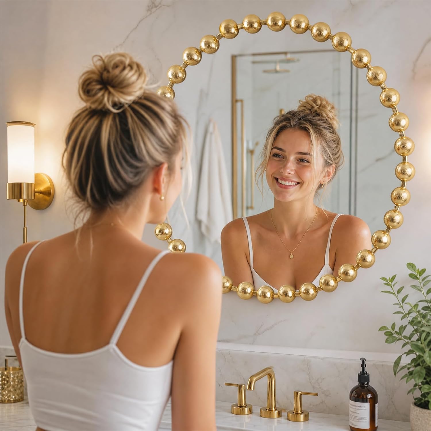 Gold Metal Round Wall Mirror
