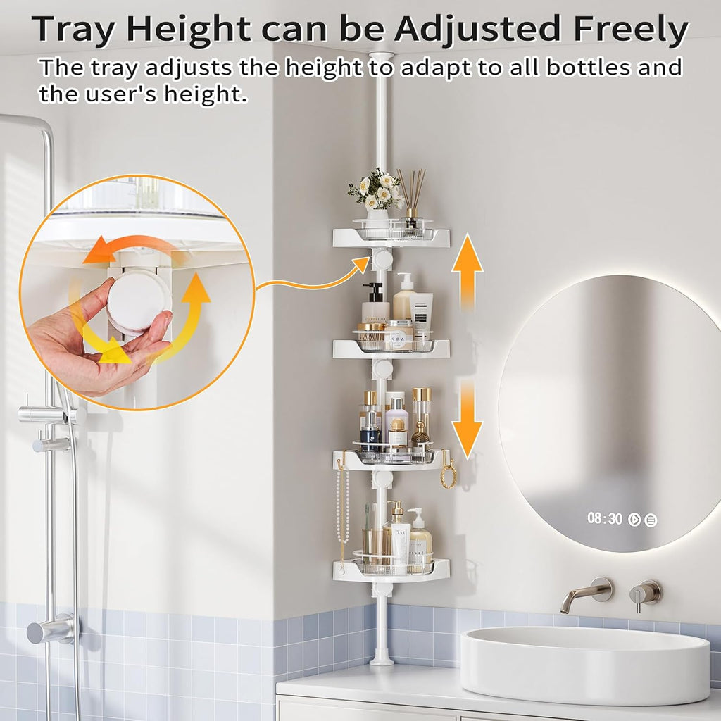 White 4-Tier Rotating Tension Shower Caddy