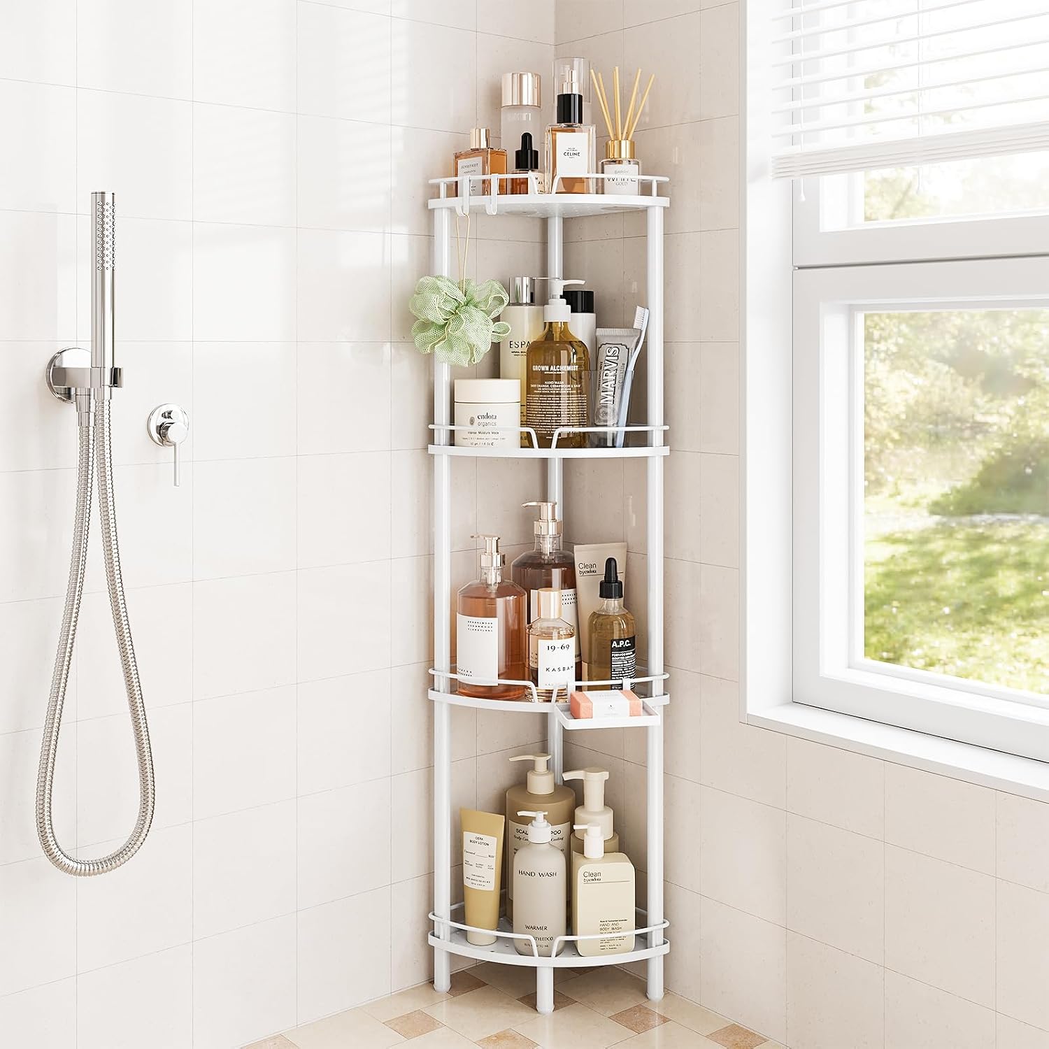 White 4-Tier Standing Corner Shower Caddy