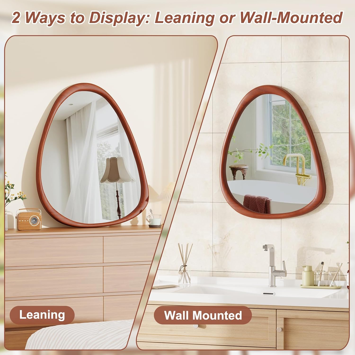 Walnut Wood Triangular Wall Mirror
