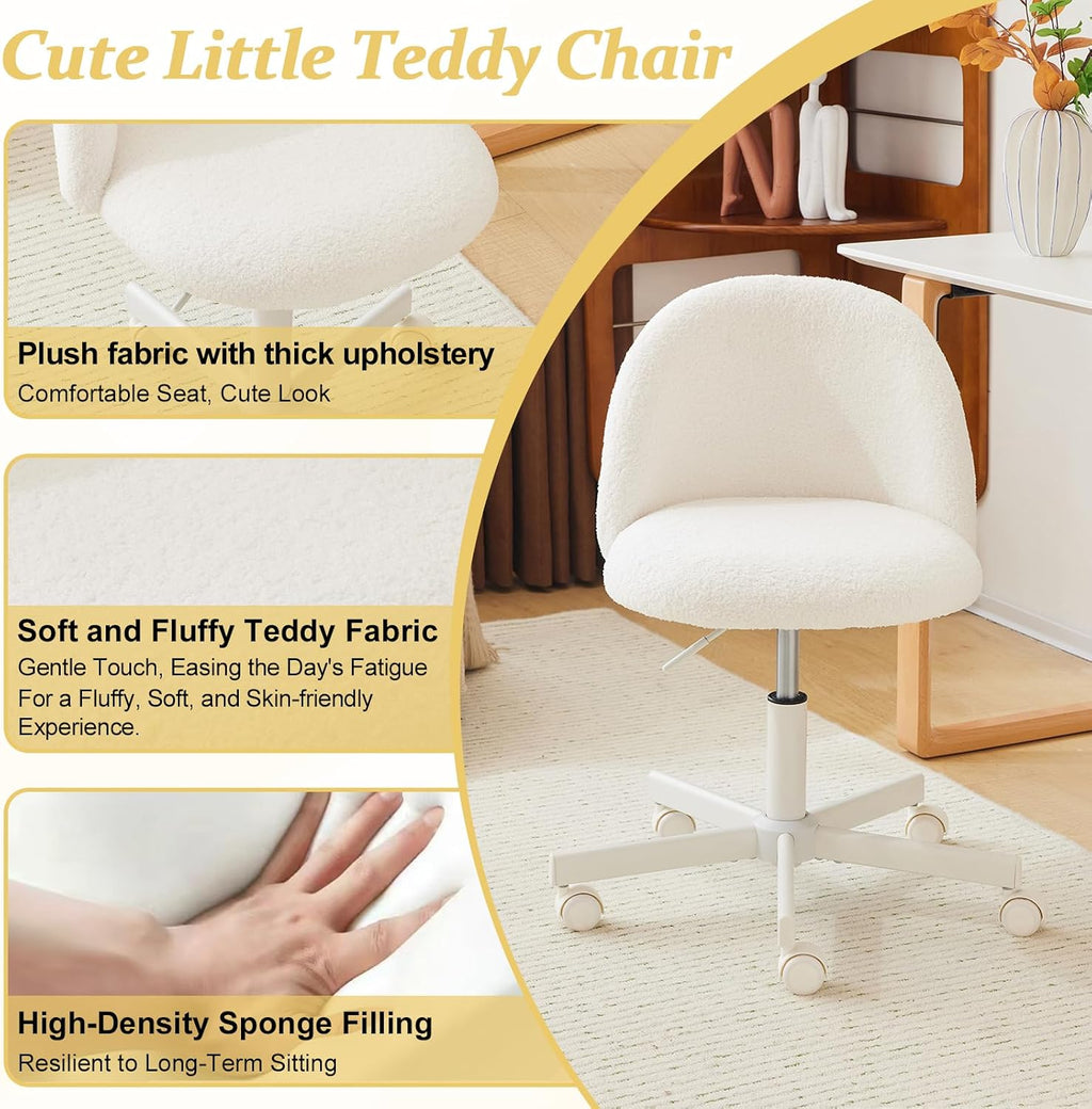 White Velvet Wheeled Backrest Vanity Chair