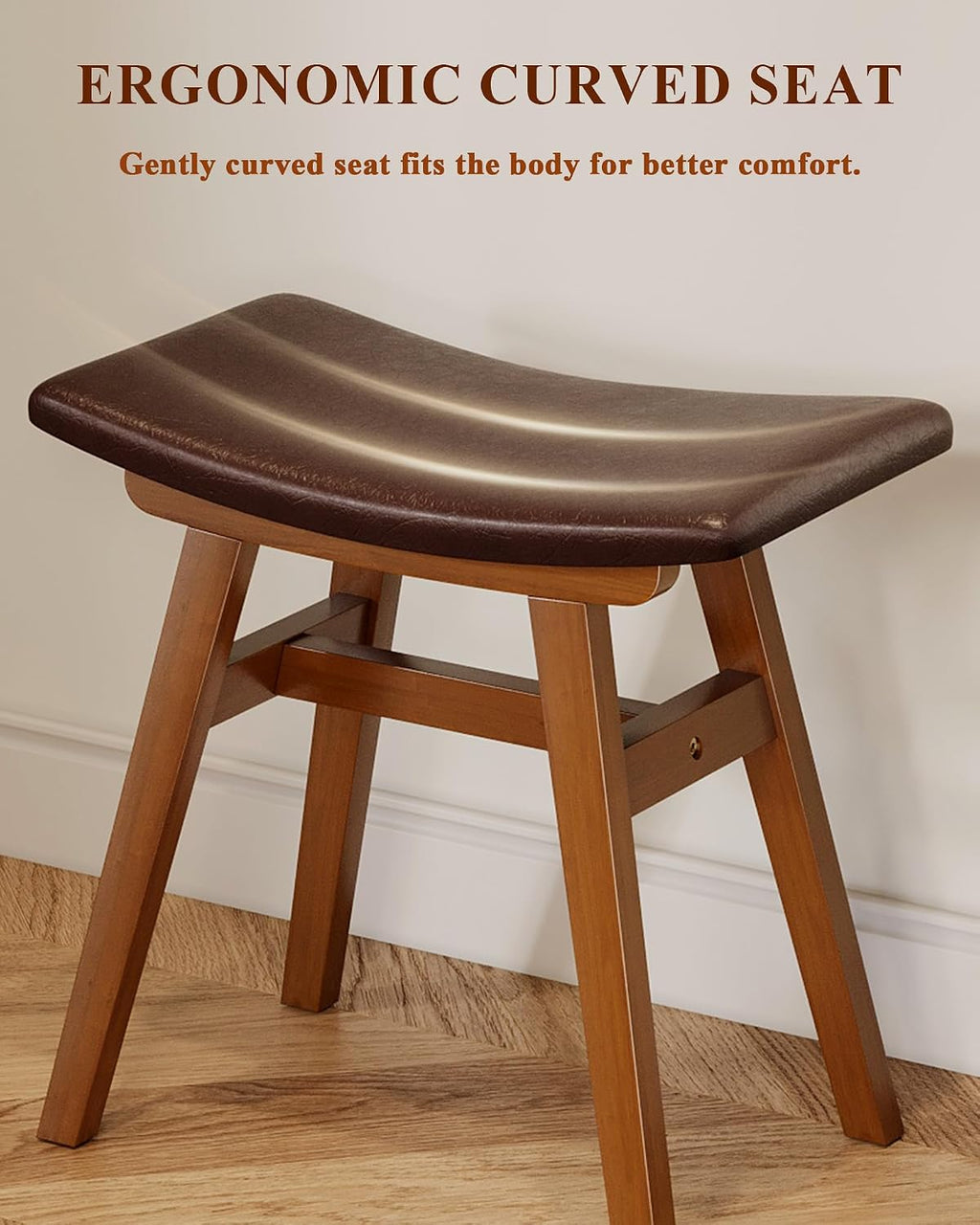 Solid Wood Backless Leather Cushion Vanity Stool