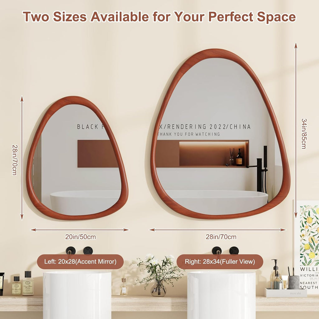 Walnut Wood Triangular Wall Mirror