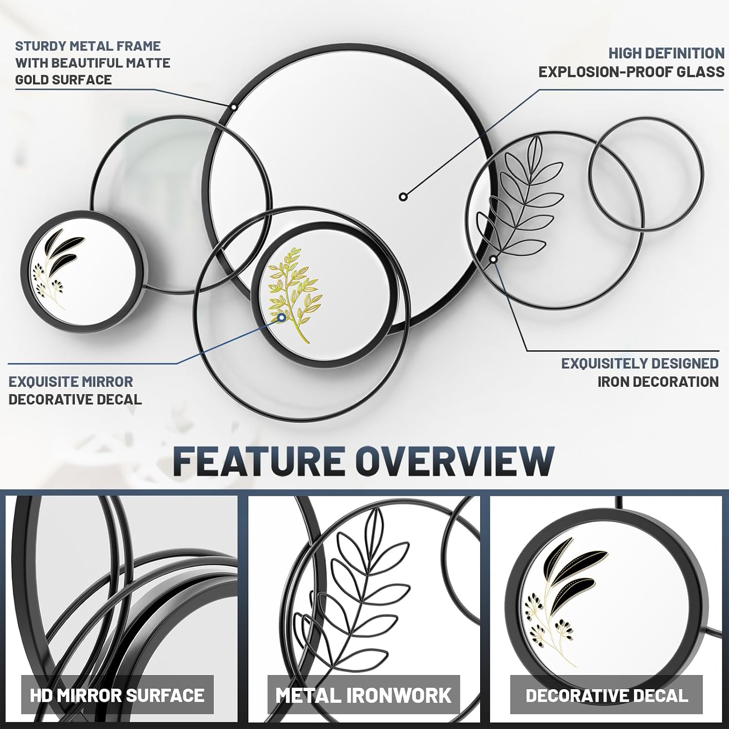 Large Metal Round Decor Wall Mirror