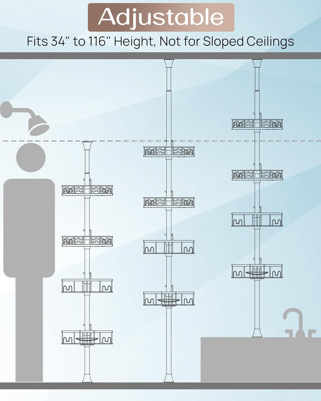 4-Tier Tension Pole Corner Shower Caddy