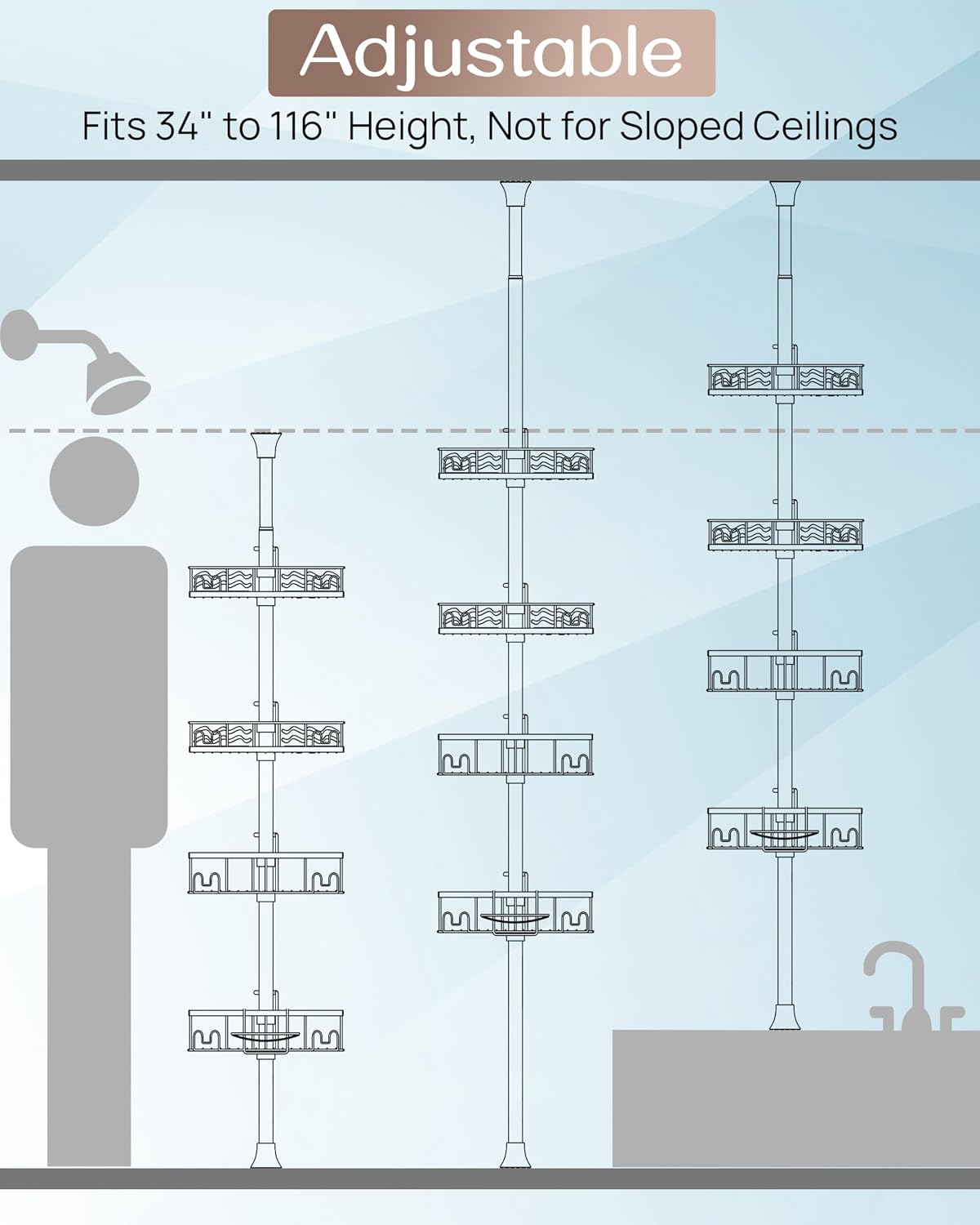 4-Tier Tension Pole Corner Shower Caddy