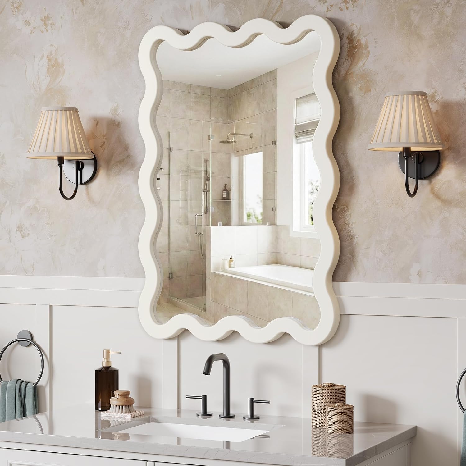 Wavy Solid Wood Aesthetic Wall Mirror