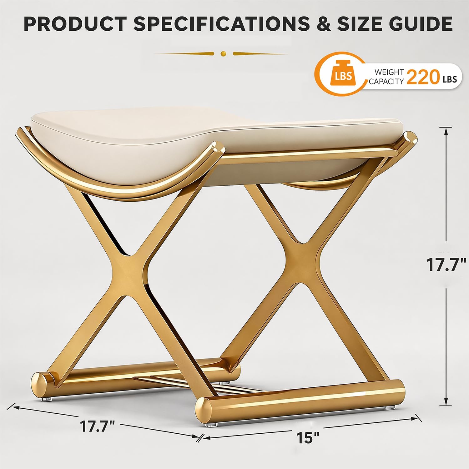 Gold Metal X Frame Leather Makeup Vanity Stool