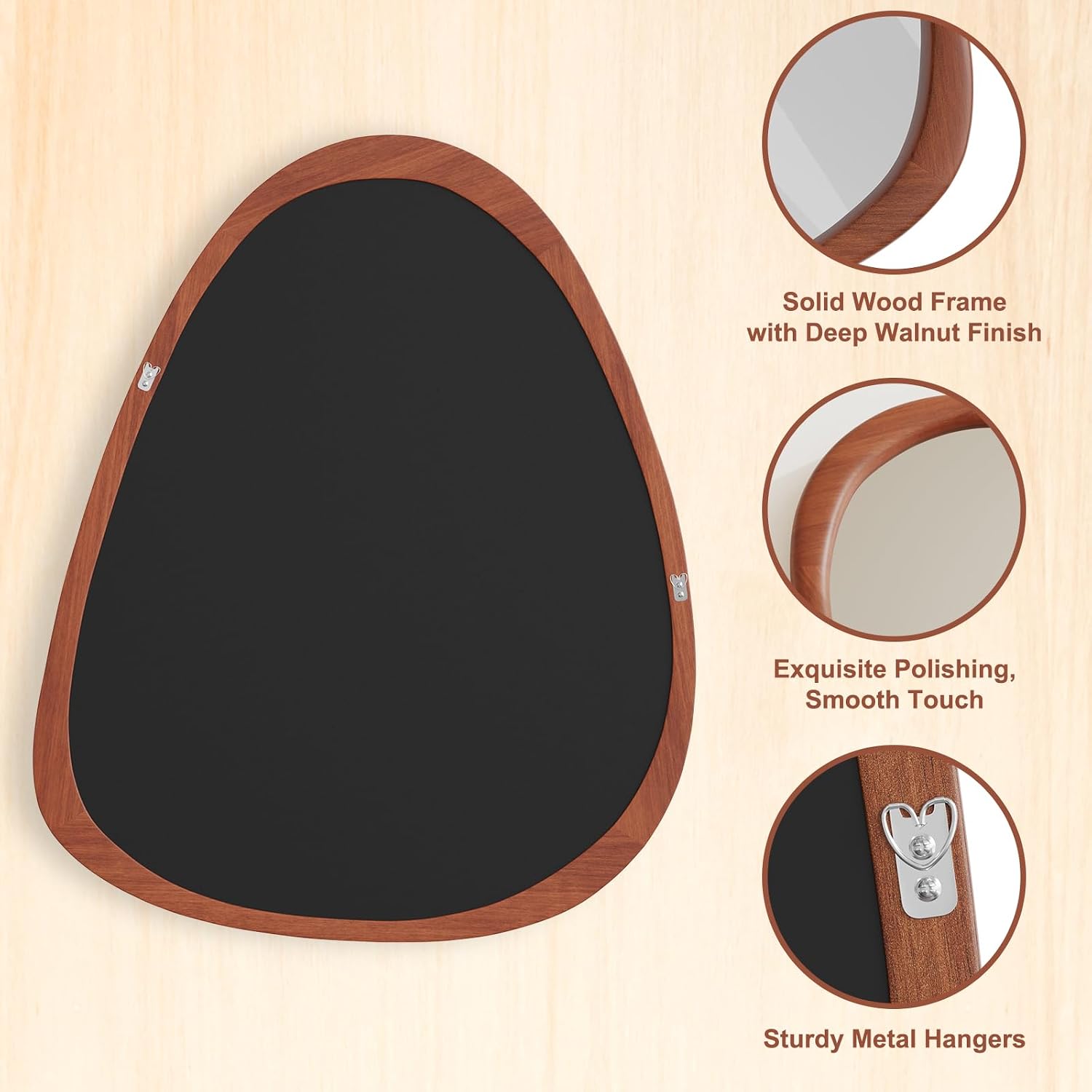 Walnut Wood Triangular Wall Mirror