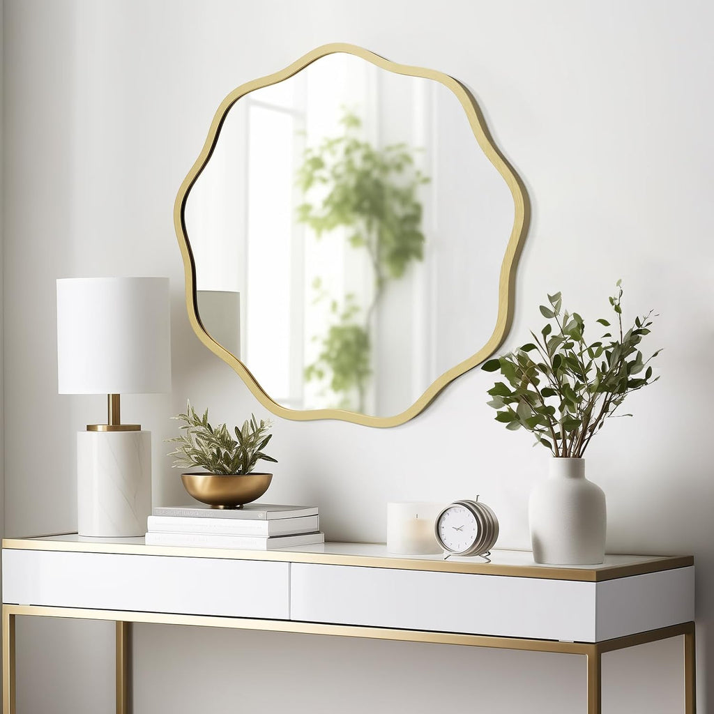 Gold Aluminum Wavy Round Wall Mirror