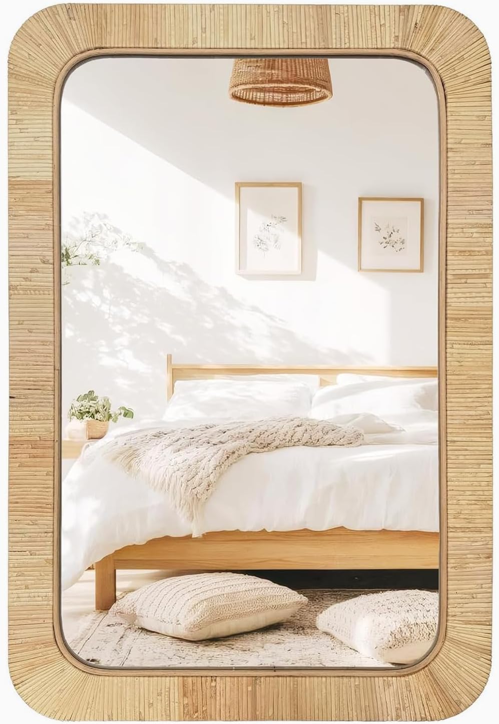 Rattan Boho Rectangular Wall Mirror