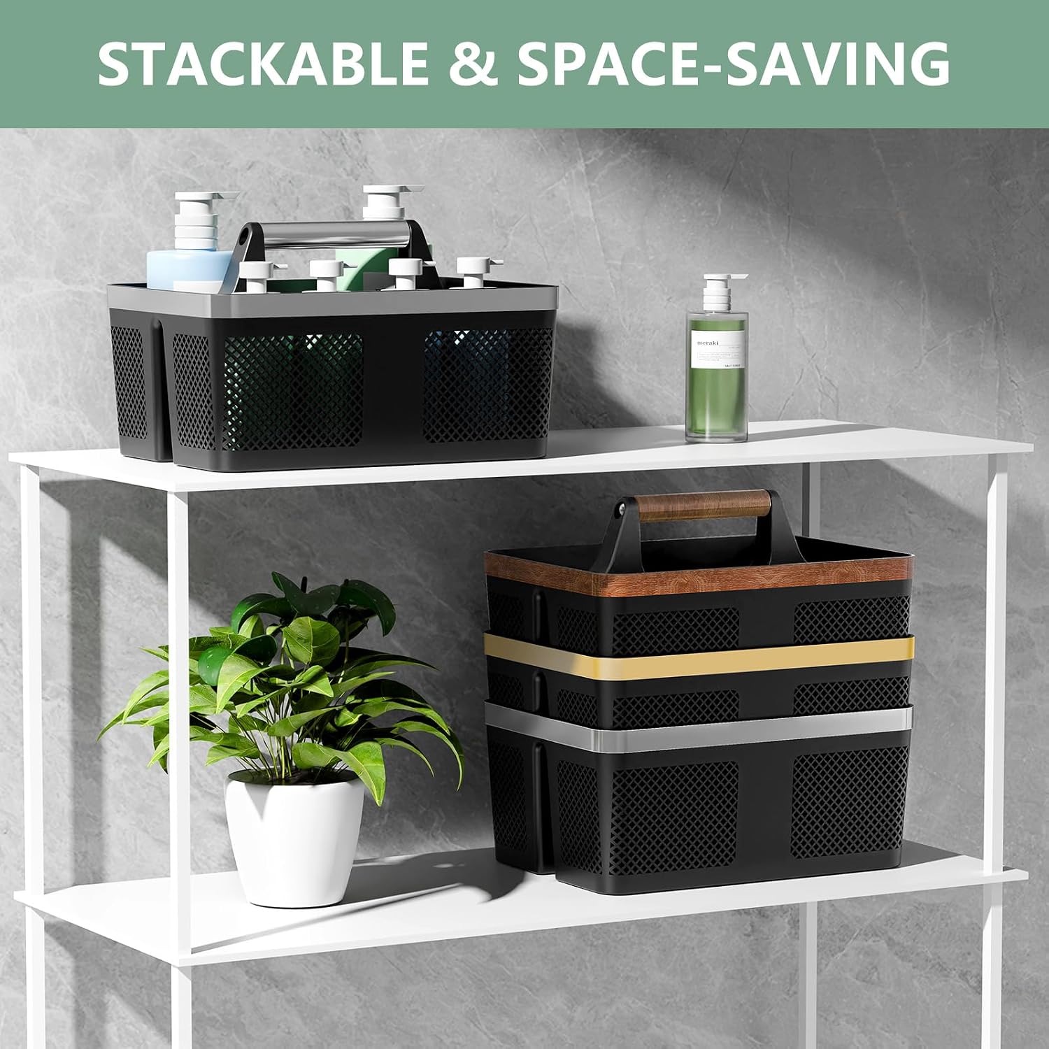 2 Pack Black Portable Dorm Shower Tote Caddy