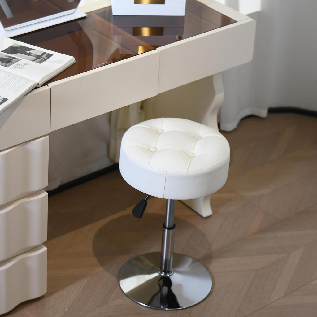 White PU Leather Adjustable Swivel Vanity Stool